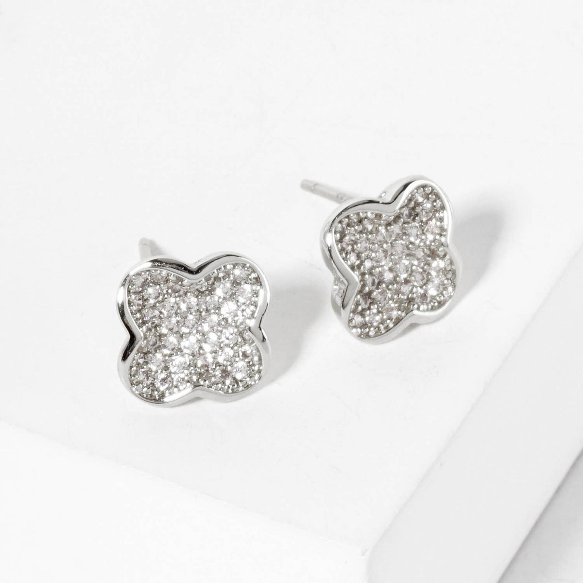 Pave-Set Quatrefoil 18K-Gold-Dipped Stud Earrings