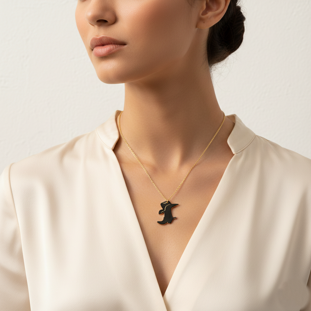 Minimalist Black Enamel Cowboy Boot & Hat Pendant Necklace