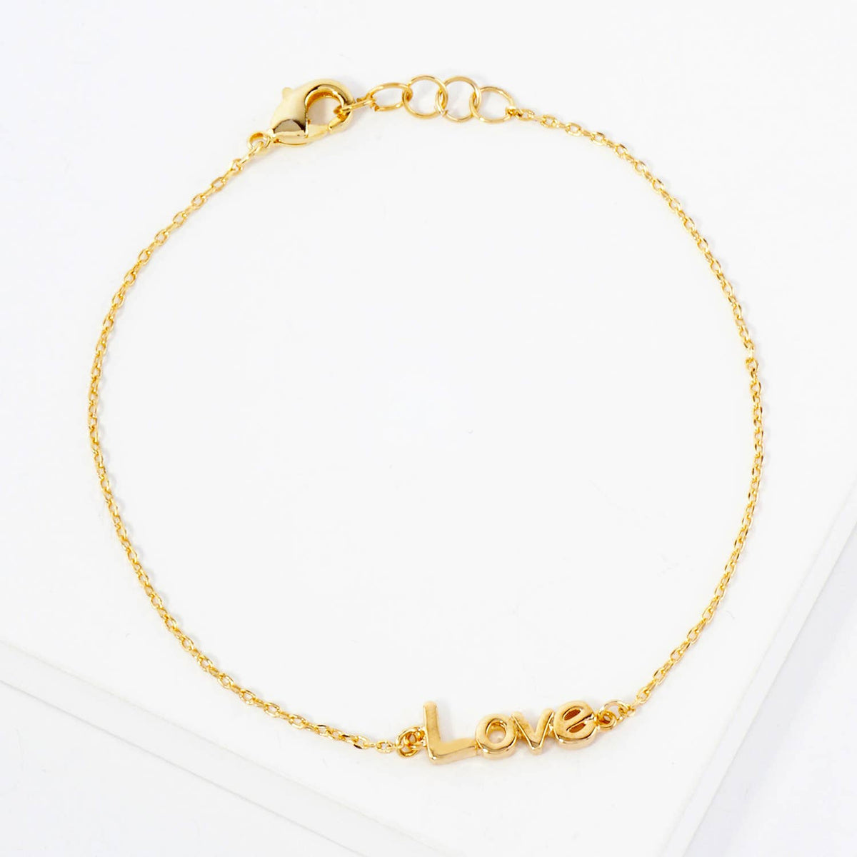 Polished Brass Love Word Chain Bracelet.