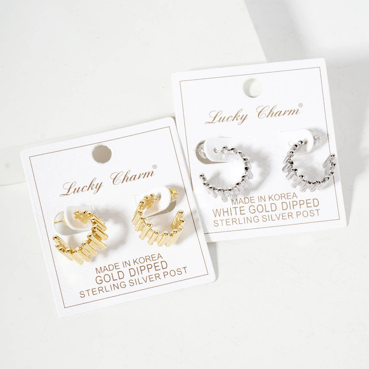 Polished Brass Bar-Texture 15mm Hoop Earrings
