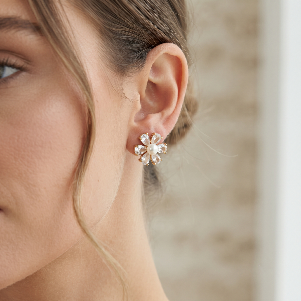 Bridesmaid Floral Pearl & Crystal Stud Earrings