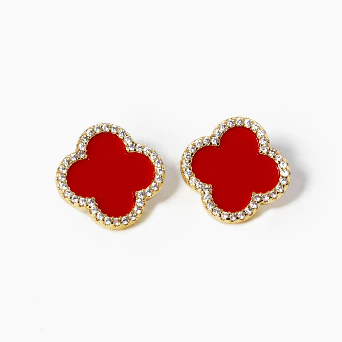 Dainty Clover Pavé Cubic Zirconia Stud Earrings