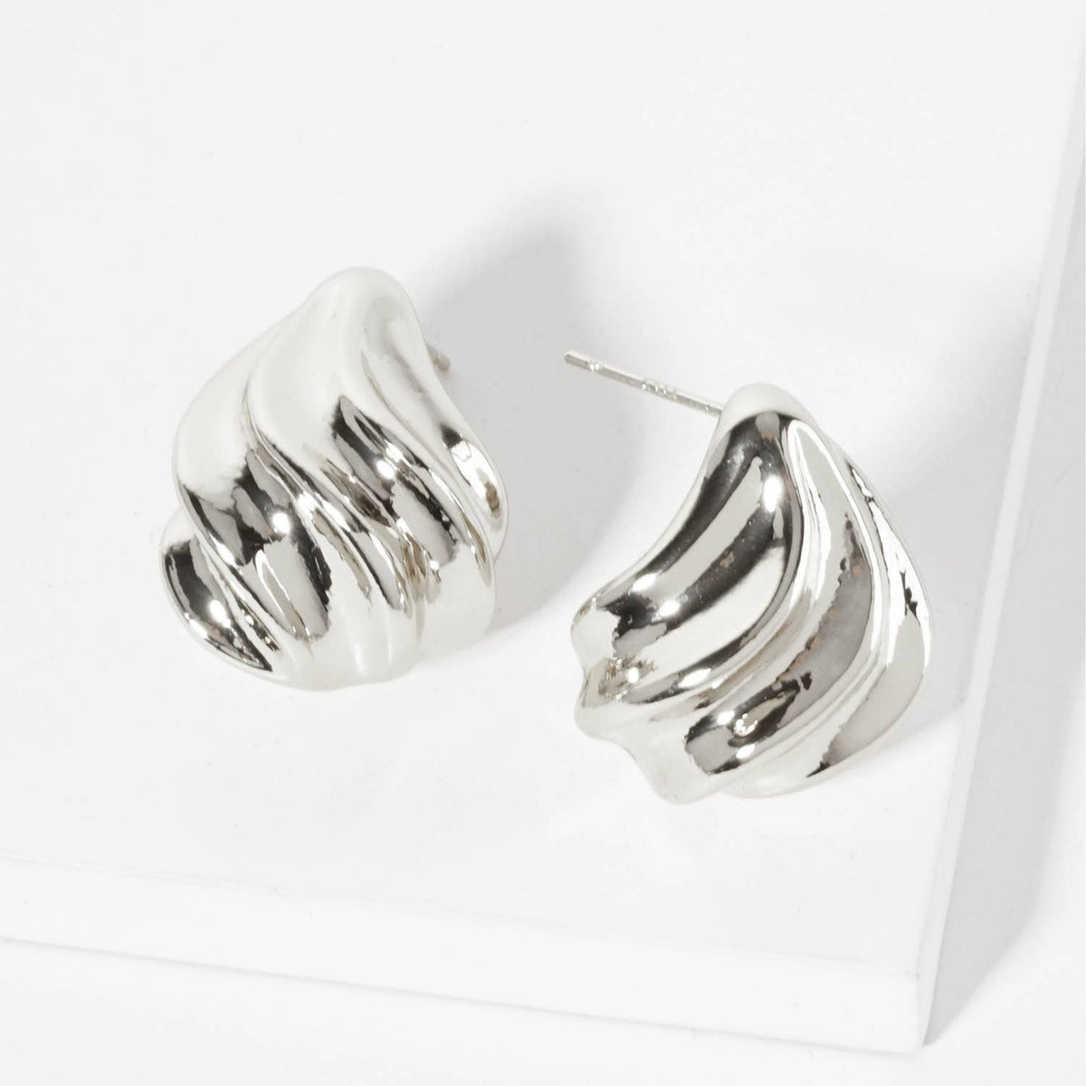 Polished Brass Sculpted Wave Teardrop Post Earrings