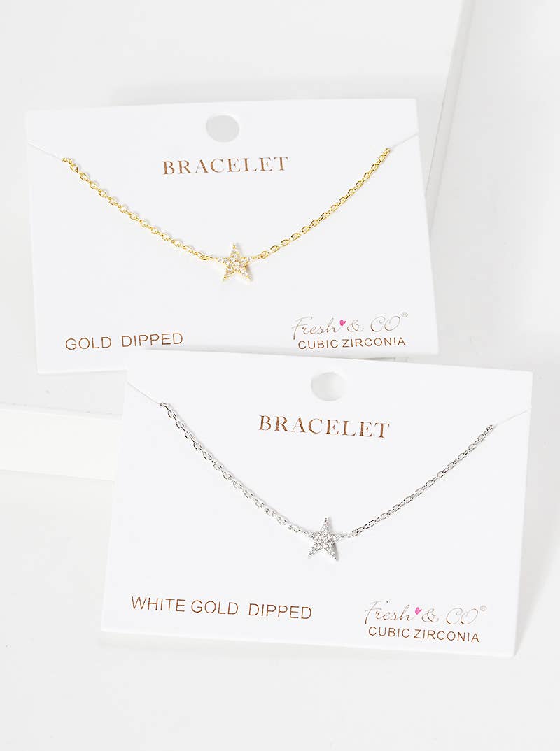 Dainty Pave Star Charm Chain Bracelet