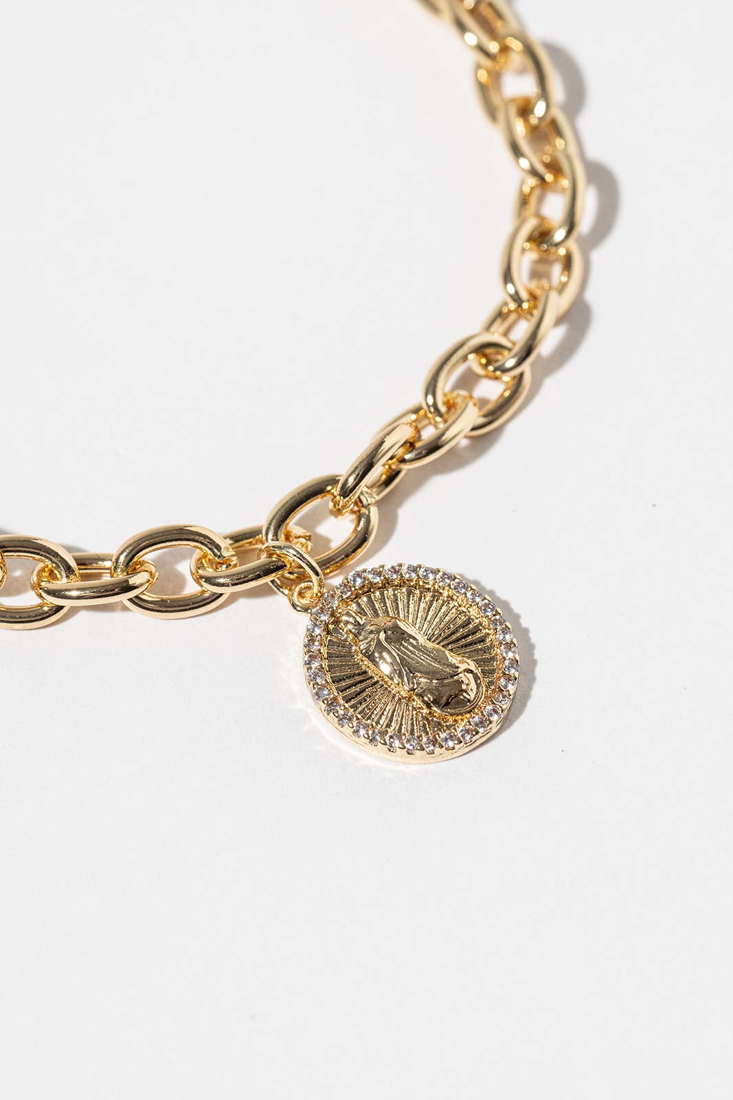 Virgin Mary Cubic Zirconia Chain Bracelet.