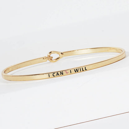 "I Can I Will" Breast Cancer Awareness Engraved Bangle