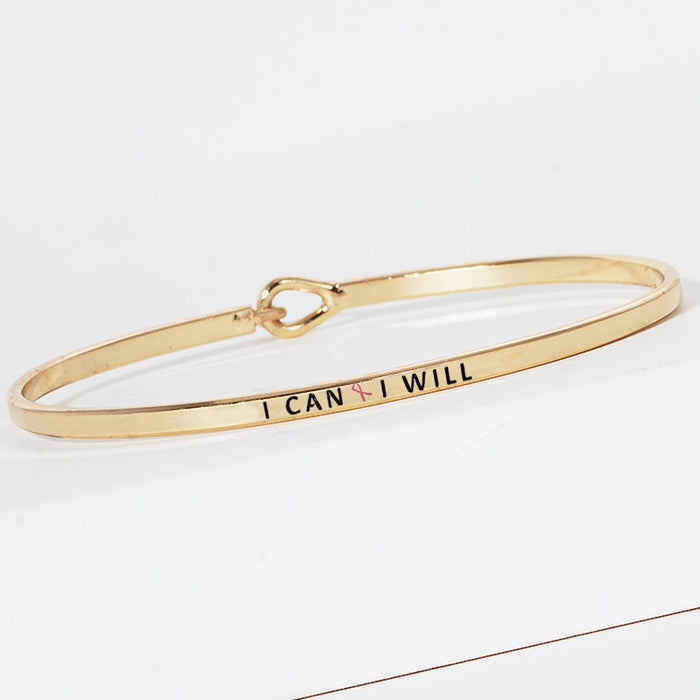 "I Can I Will" Breast Cancer Awareness Engraved Bangle
