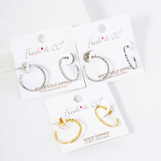 20mm Hoop Earrings with Half CZ Stone Accents Earring