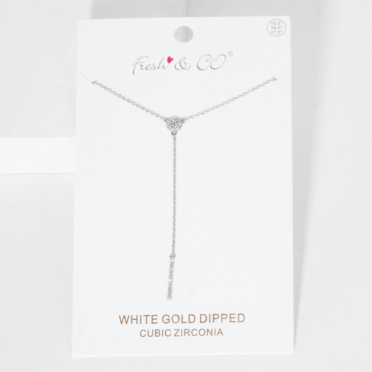 Cubic Zirconia Pave Disc and Bar Lariat Drop Necklace