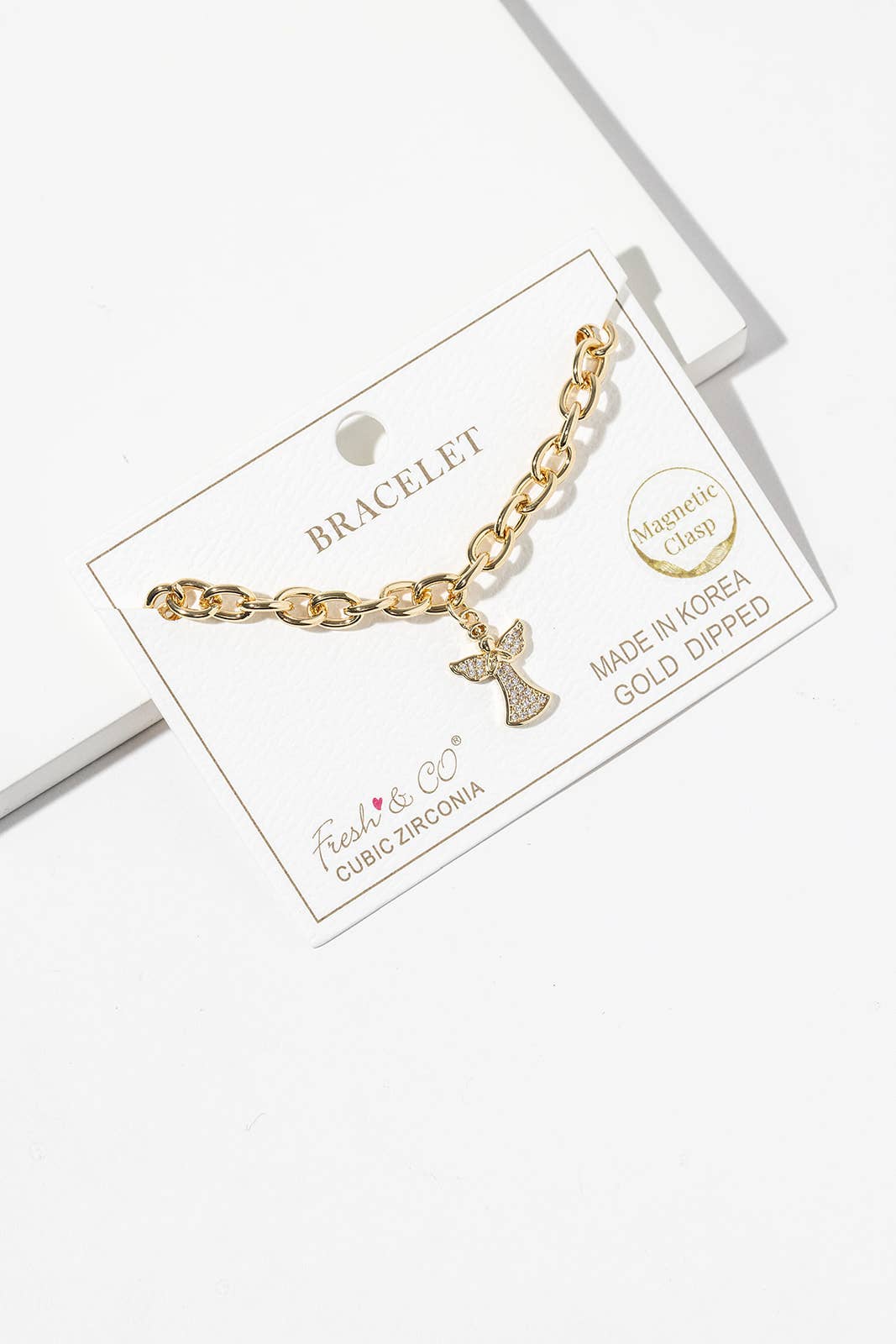 Pave Angel Charm Link Bracelet with Magnetic Clasp