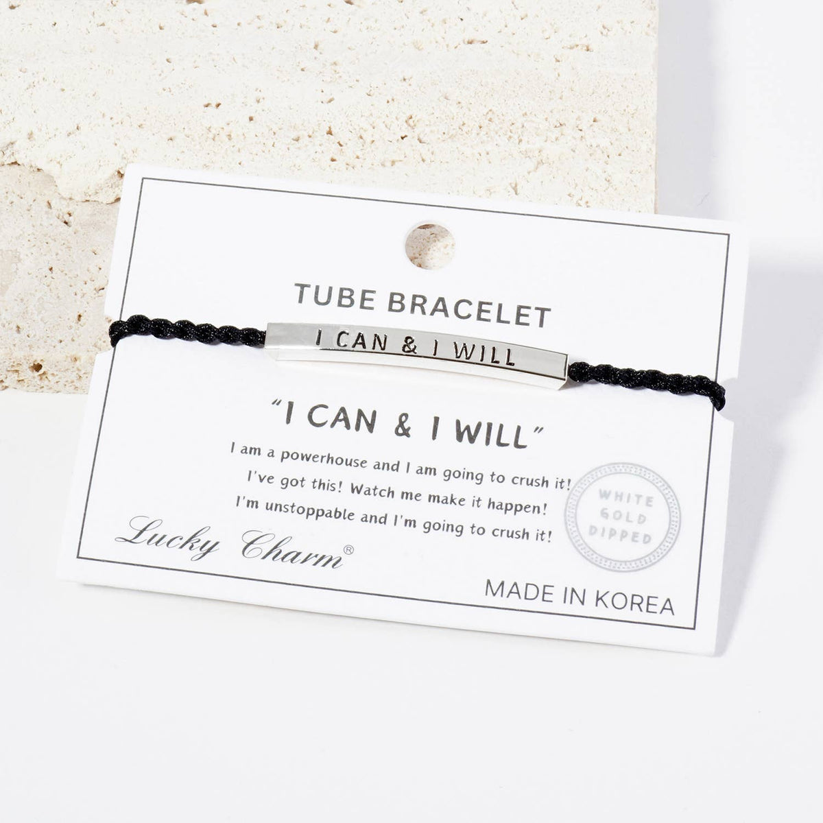 Inspirational Messages "I can & I Will" Tube Bar Bracelet