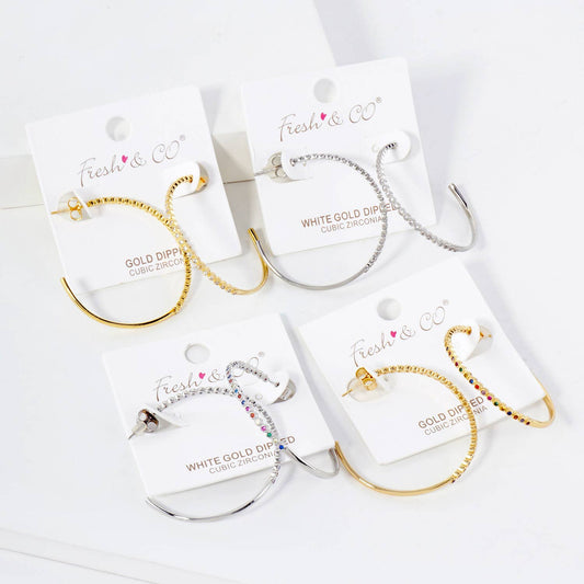 40mm Hoop Earrings with Half CZ Stone Accents Earring