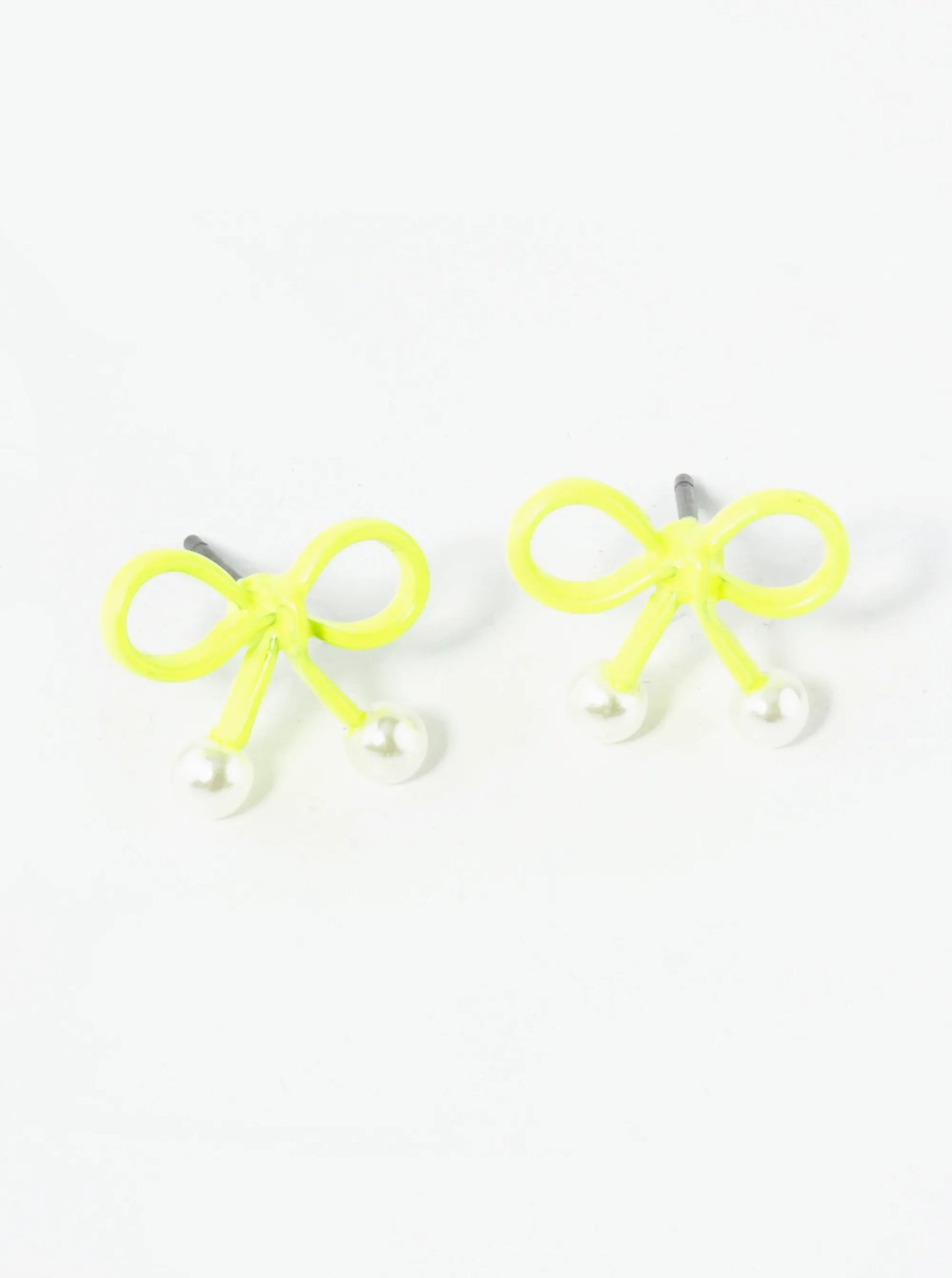 10mm Color Coated Wire Ribbon Bow Pearl Stud Earrings