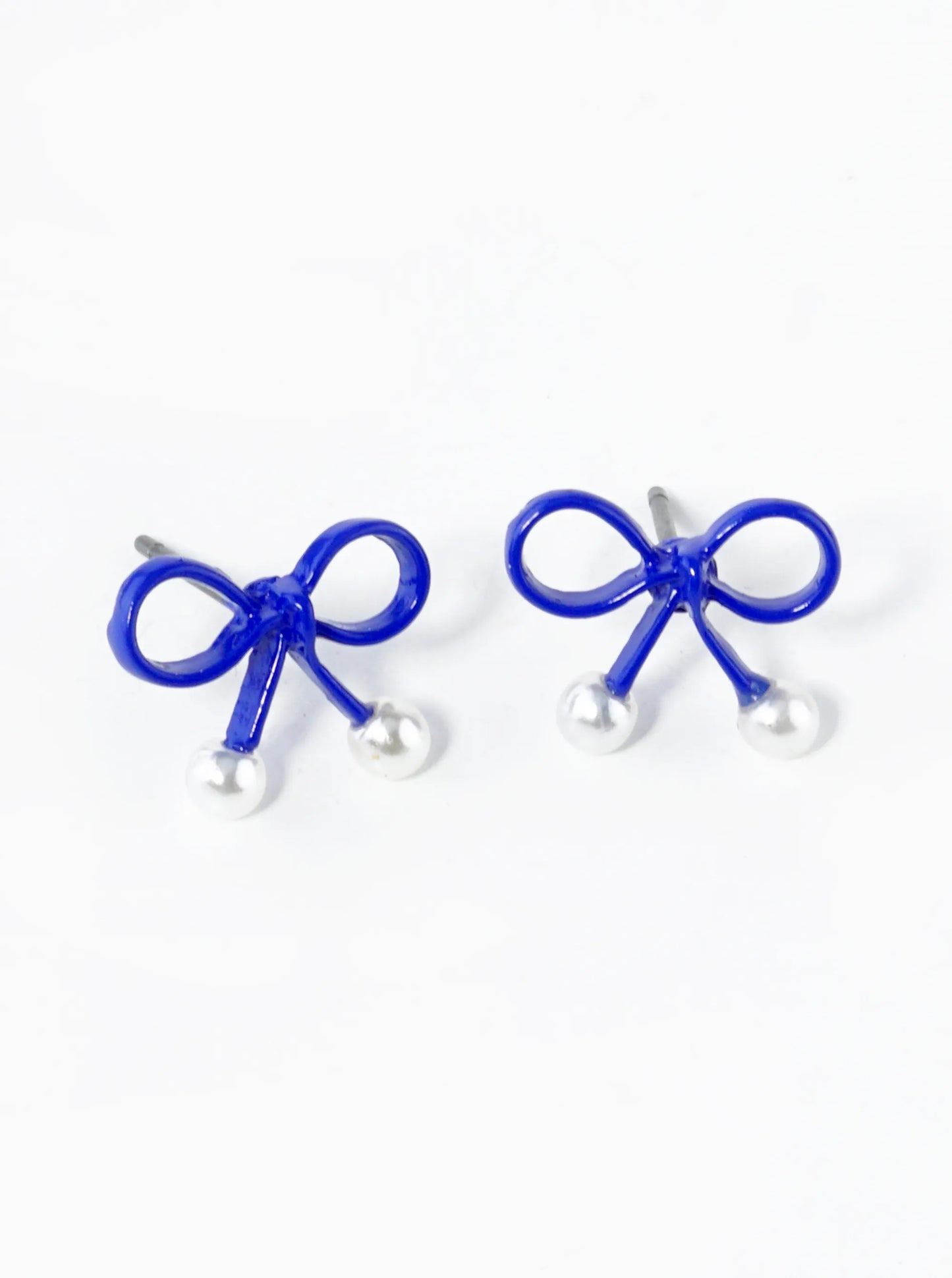 10mm Color Coated Wire Ribbon Bow Pearl Stud Earrings