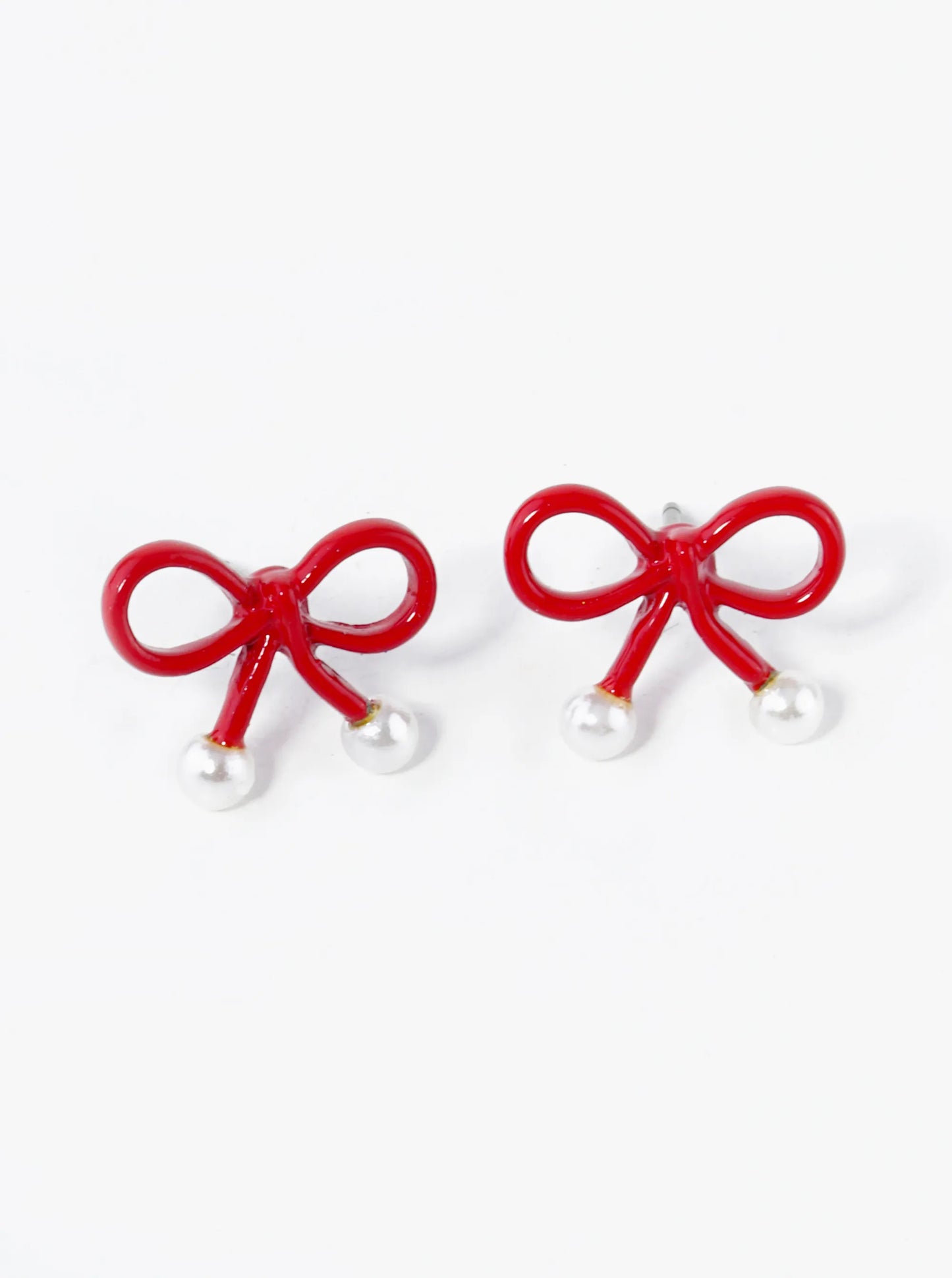10mm Color Coated Wire Ribbon Bow Pearl Stud Earrings