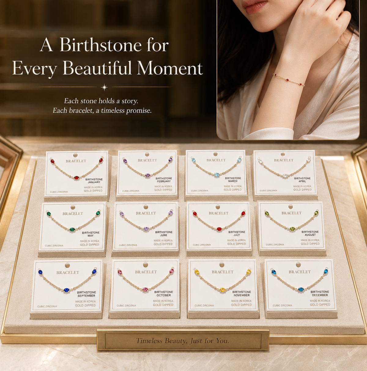 Cubic Zirconia Birthstone Bracelet