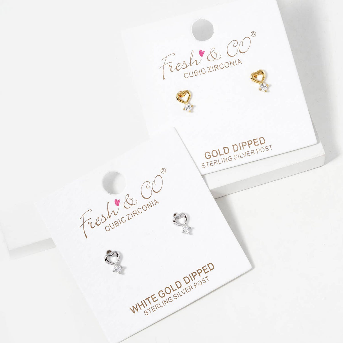 18KGold Dipped CZ Stone Drop Heart Stud Earrings