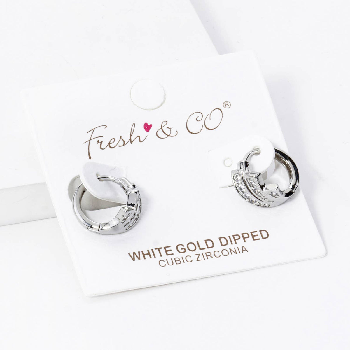 3 LINE CUBIC ZIRCONIA 12MM HUGGIE HOOP EARRINGS