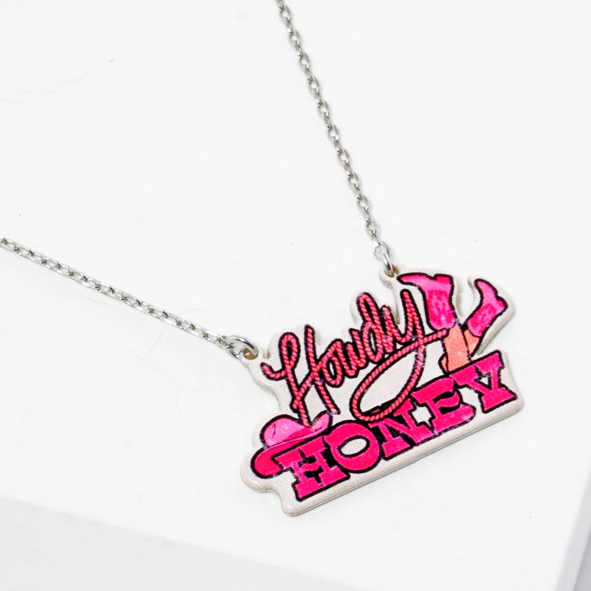 "Howdy Honey" Pink Enamel Statement Necklace