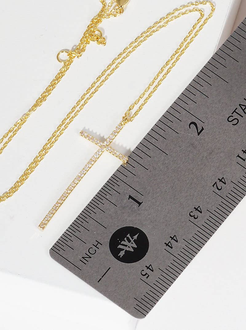 Gold Cubic Thin Cross Necklace