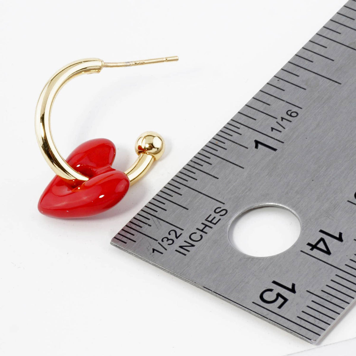 18K GOLD DIPPED COLOR COATED HEART DROP 15MM HOOP EARRINGS