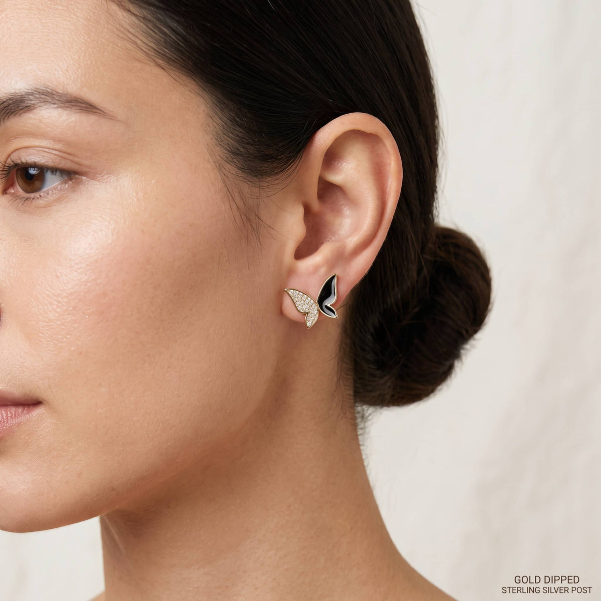 Cubic Zirconia & Enamel Asymmetric Butterfly Stud Earrings