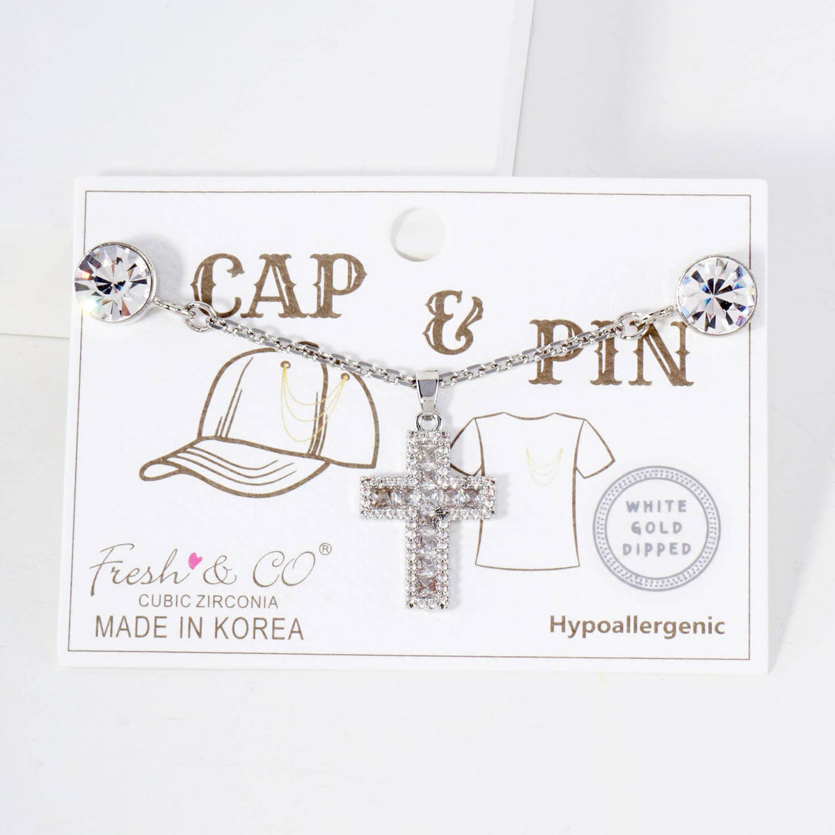 Cubic Zirconia Cross "Cap & Pin" Hat Chain Accessory
