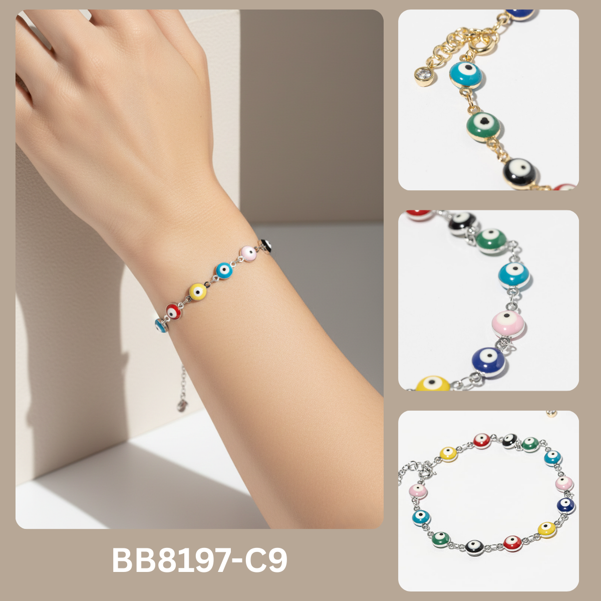 Multi-Color Enamel Evil Eye Chain Bracelet