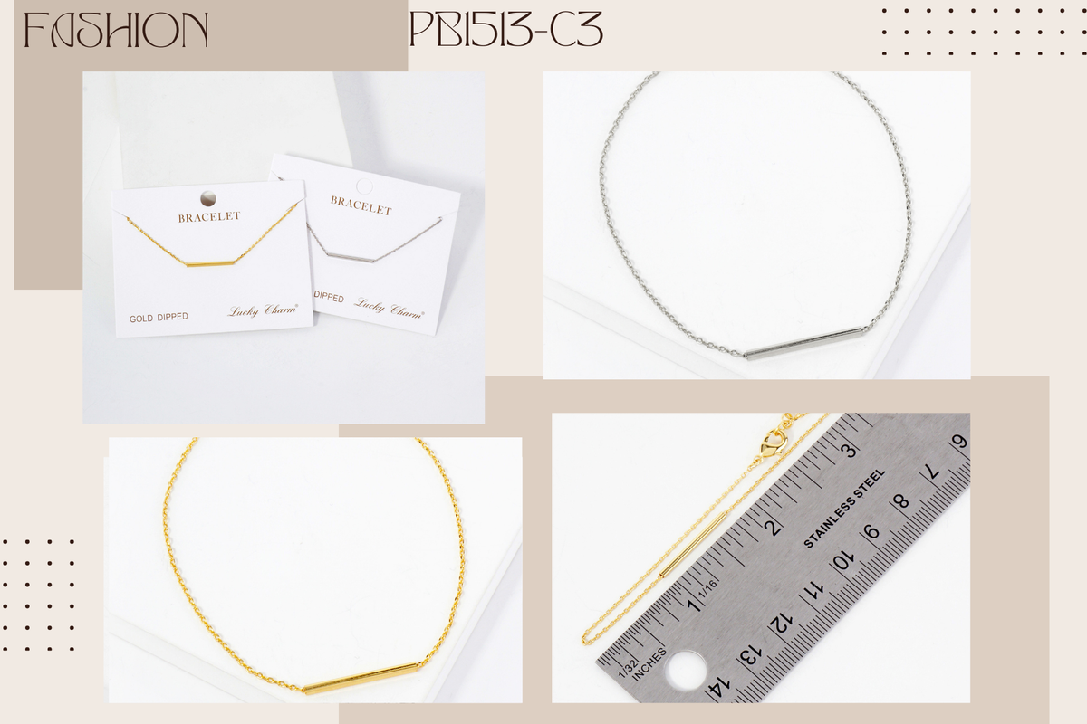 Minimalist Polished Brass Horizontal Bar Chain Bracelet