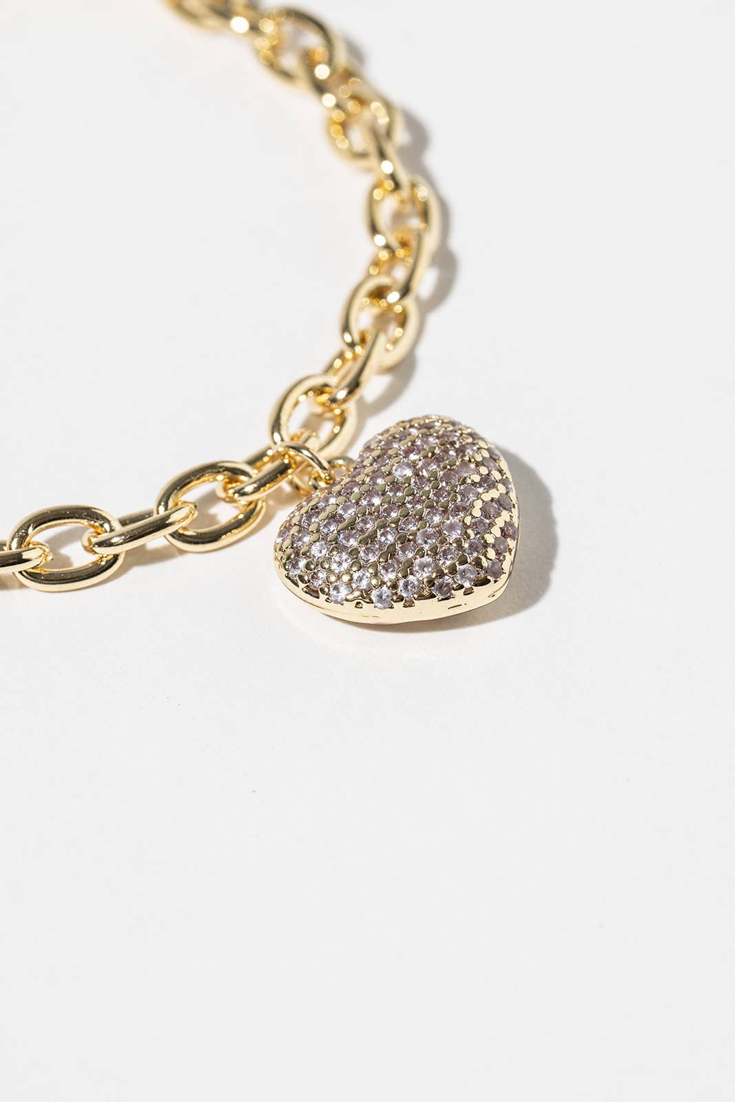 Pave Heart Charm Link Bracelet with Magnetic Clasp