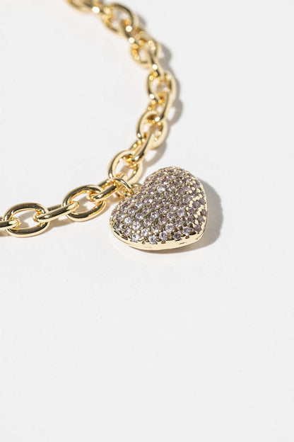 Pave Heart Charm Link Bracelet with Magnetic Clasp
