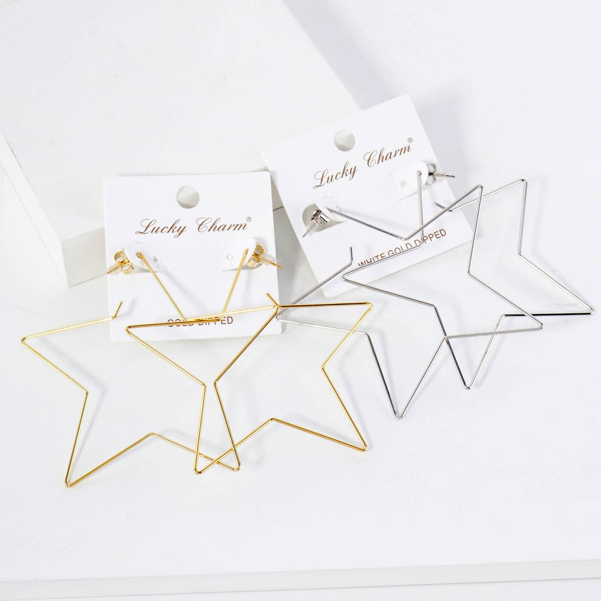 Polished Brass Delicate Star-Shaped 80mm Hoop Earrings