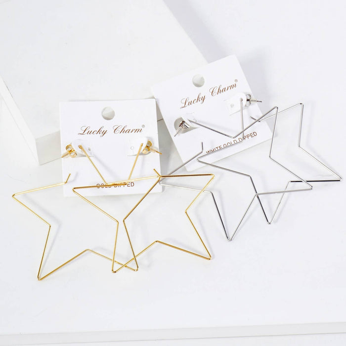 Polished Brass Delicate Star-Shaped 80mm Hoop Earrings