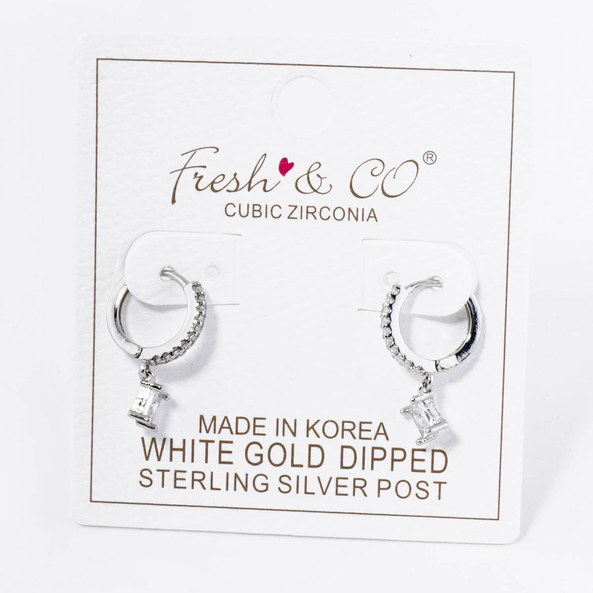 4-Prong Square Cubic Zirconia Drop 10mm Huggie Hoop Earrings