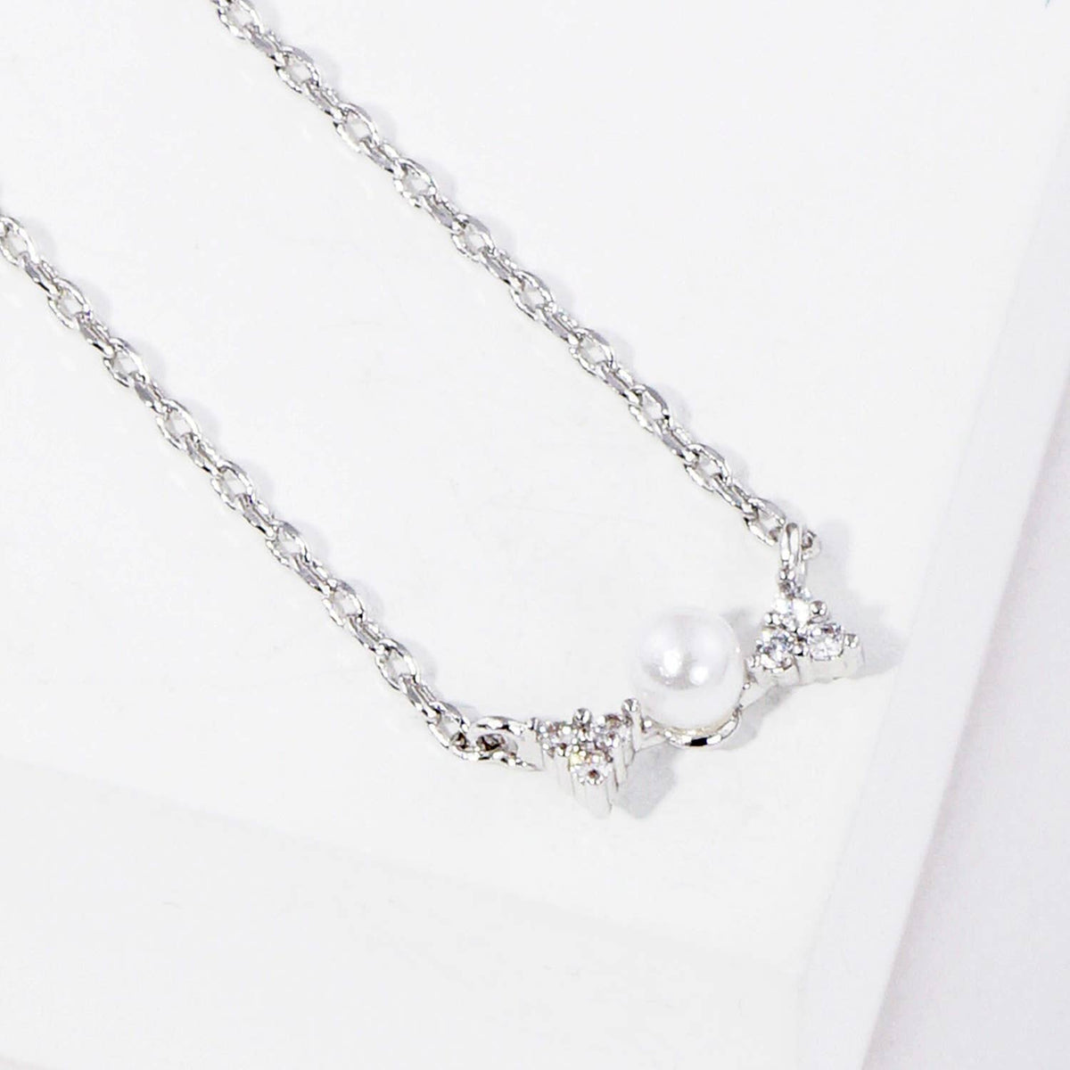 Dainty Pearl and Cubic Zirconia Bridesmaid Necklace
