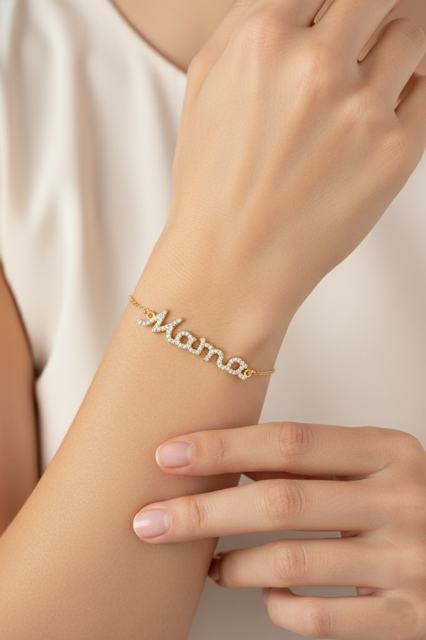 Minimalist Pavé "Mama" Lettering Bracelet