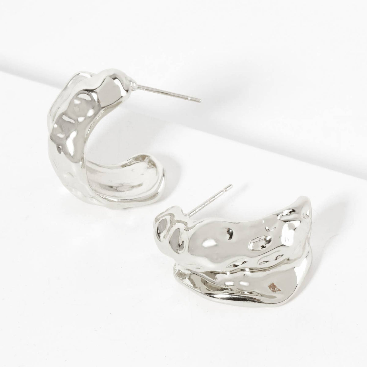 Polished Brass Textured Organic Hoop Earrings