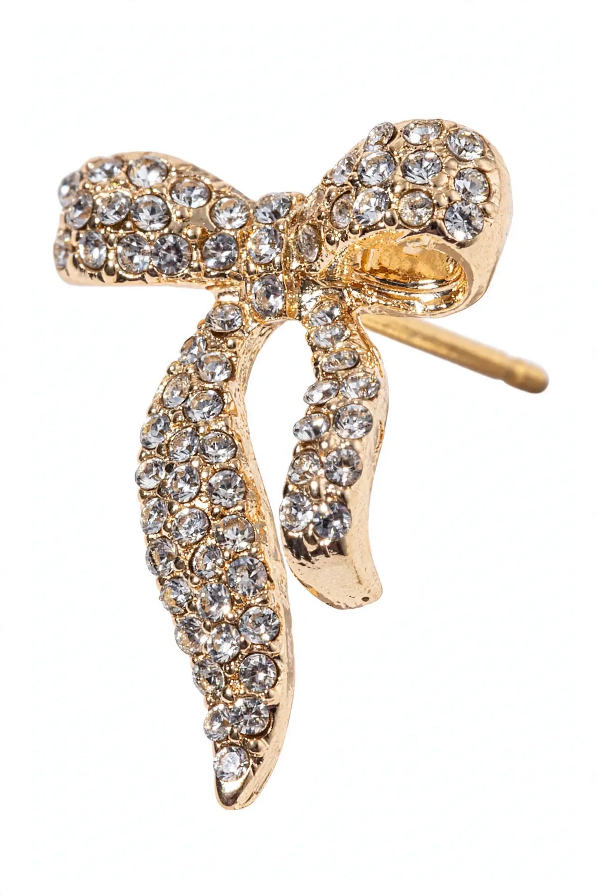 Crystal Bow Stud Earrings – Pavé Ribbon Bow, Gold & Silver