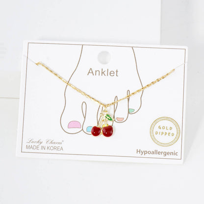 Summer Fruit Series: Dainty Cherry Drop Anklet