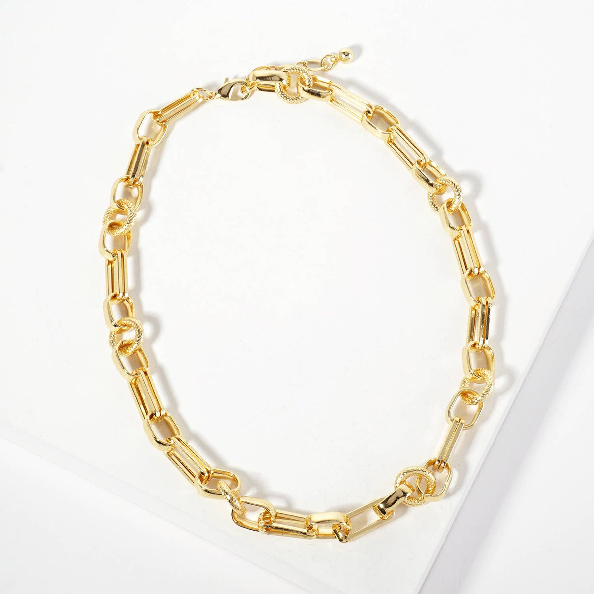 18K-Gold-Dipped 17-12mm Textured Geometric Chain Necklace