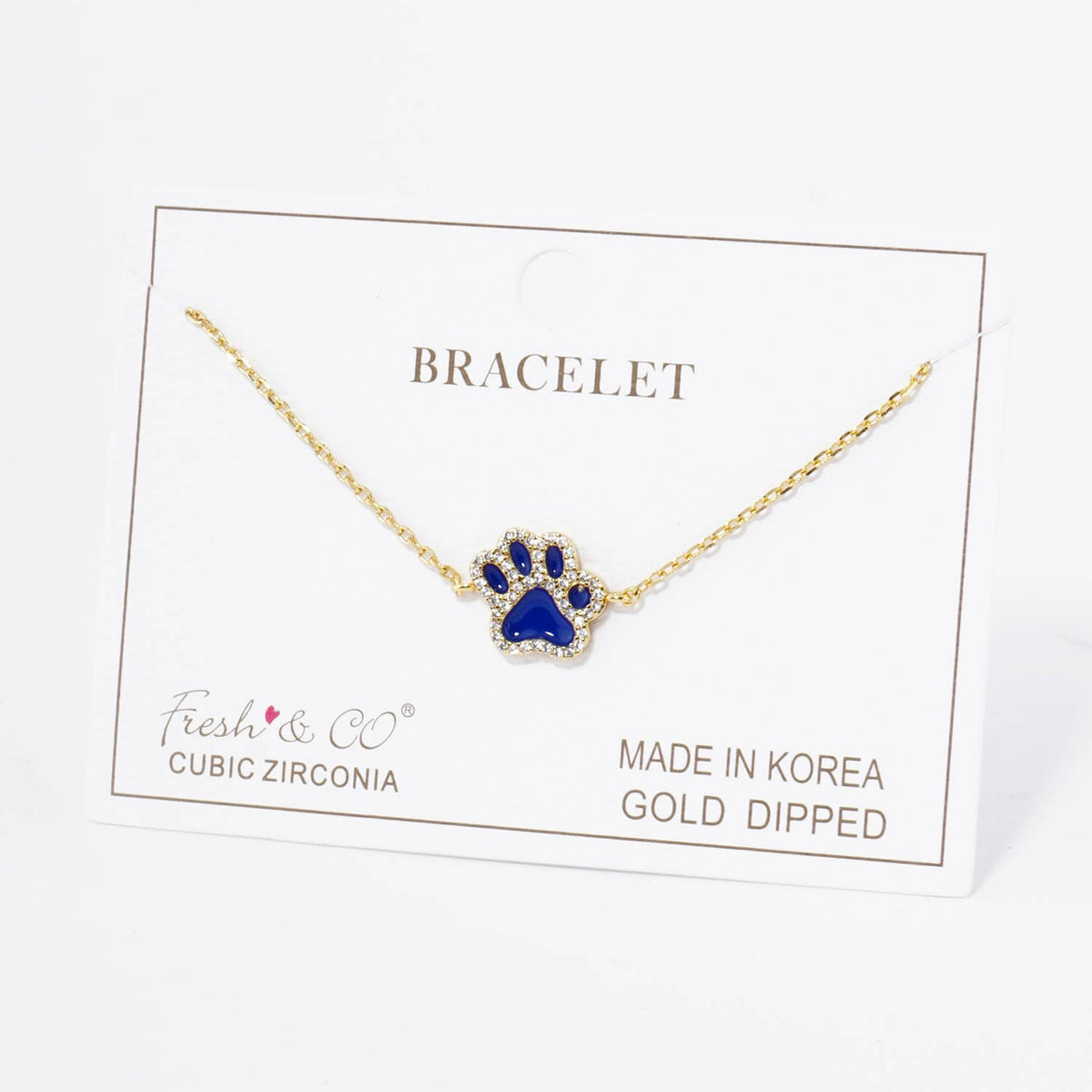 Colorful Paw Print Gold-Dipped Bracelet with Cubic Zirconia