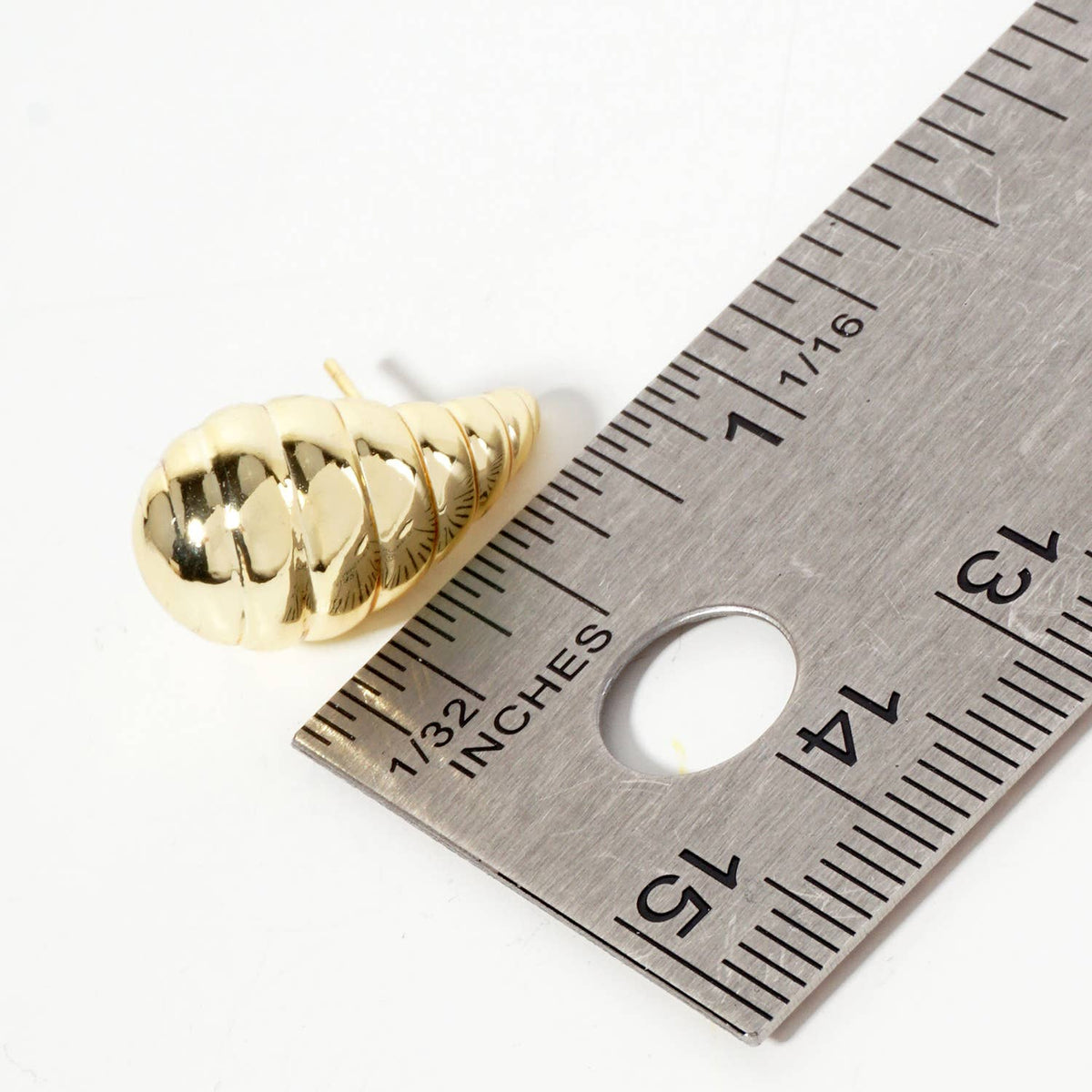Polished Brass Textured 20mm Puffy Teardrop Stud Earrings