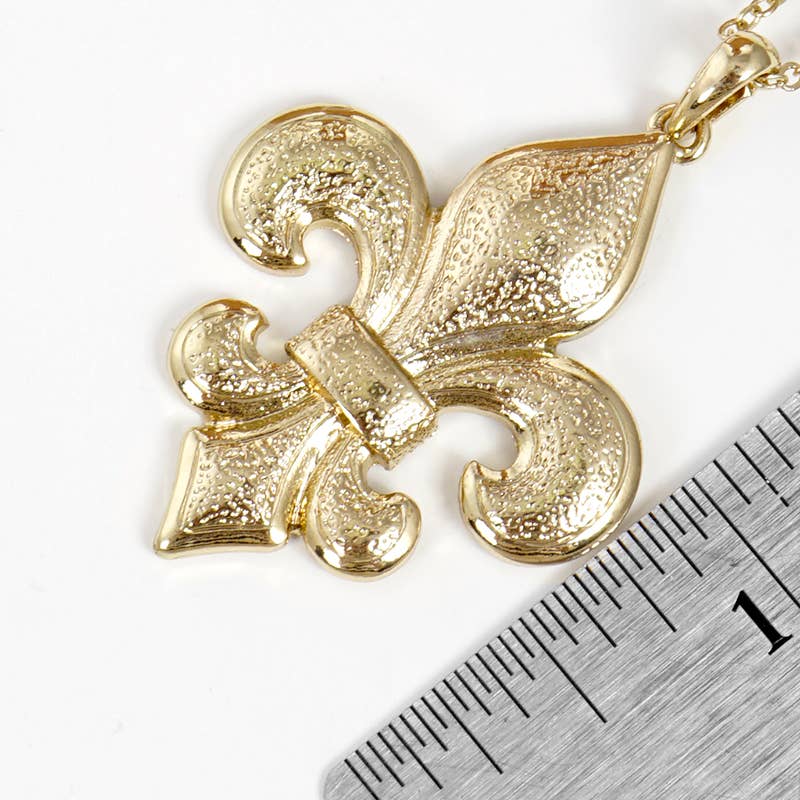 Gold Plated Bold Fleur De Lis Necklace