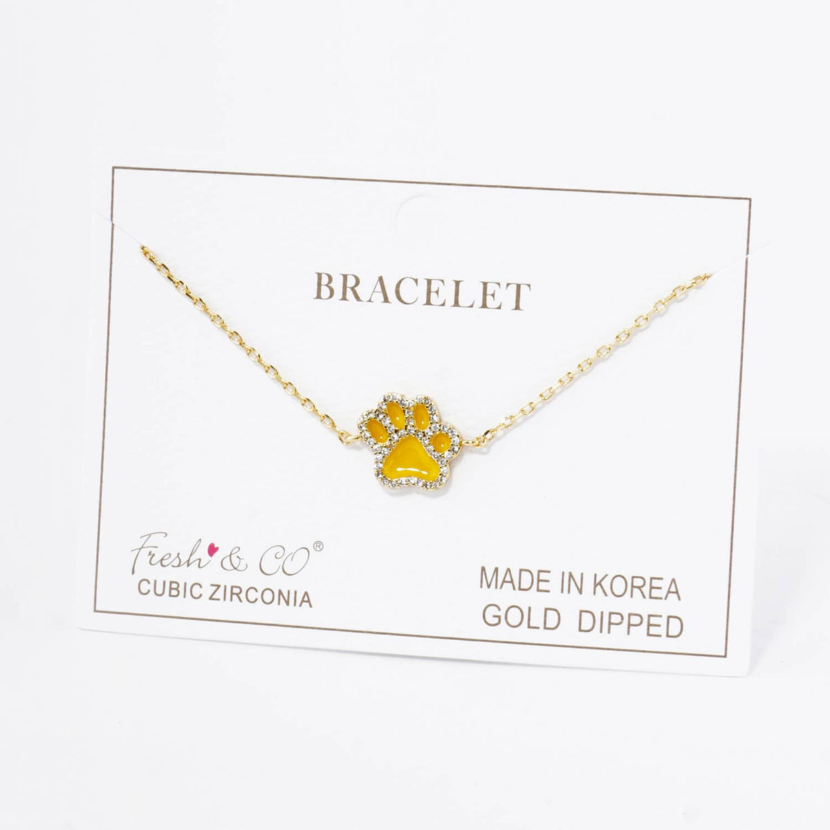 Colorful Paw Print Gold-Dipped Bracelet with Cubic Zirconia
