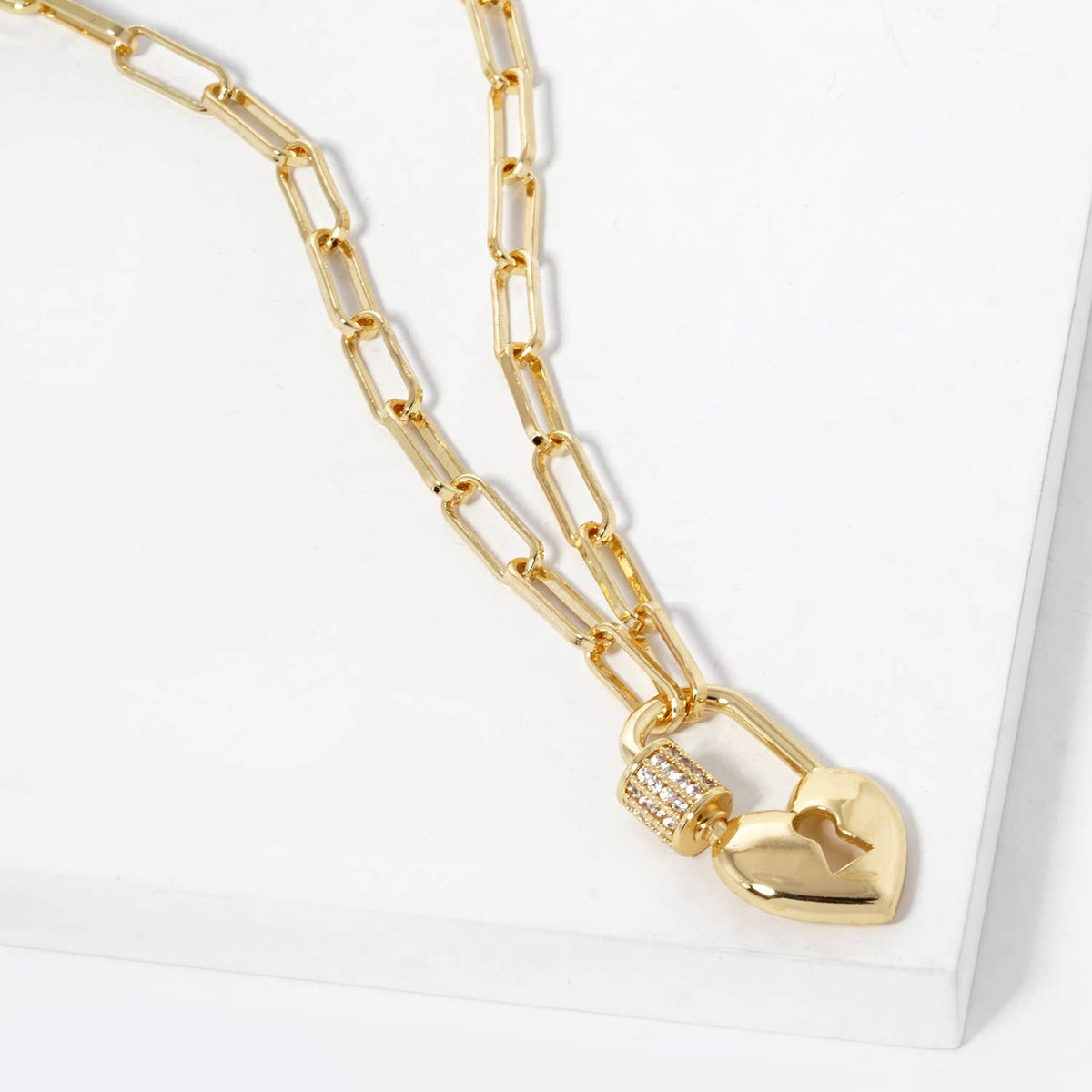 Gold-Filled Heart Lock Pendant Necklace