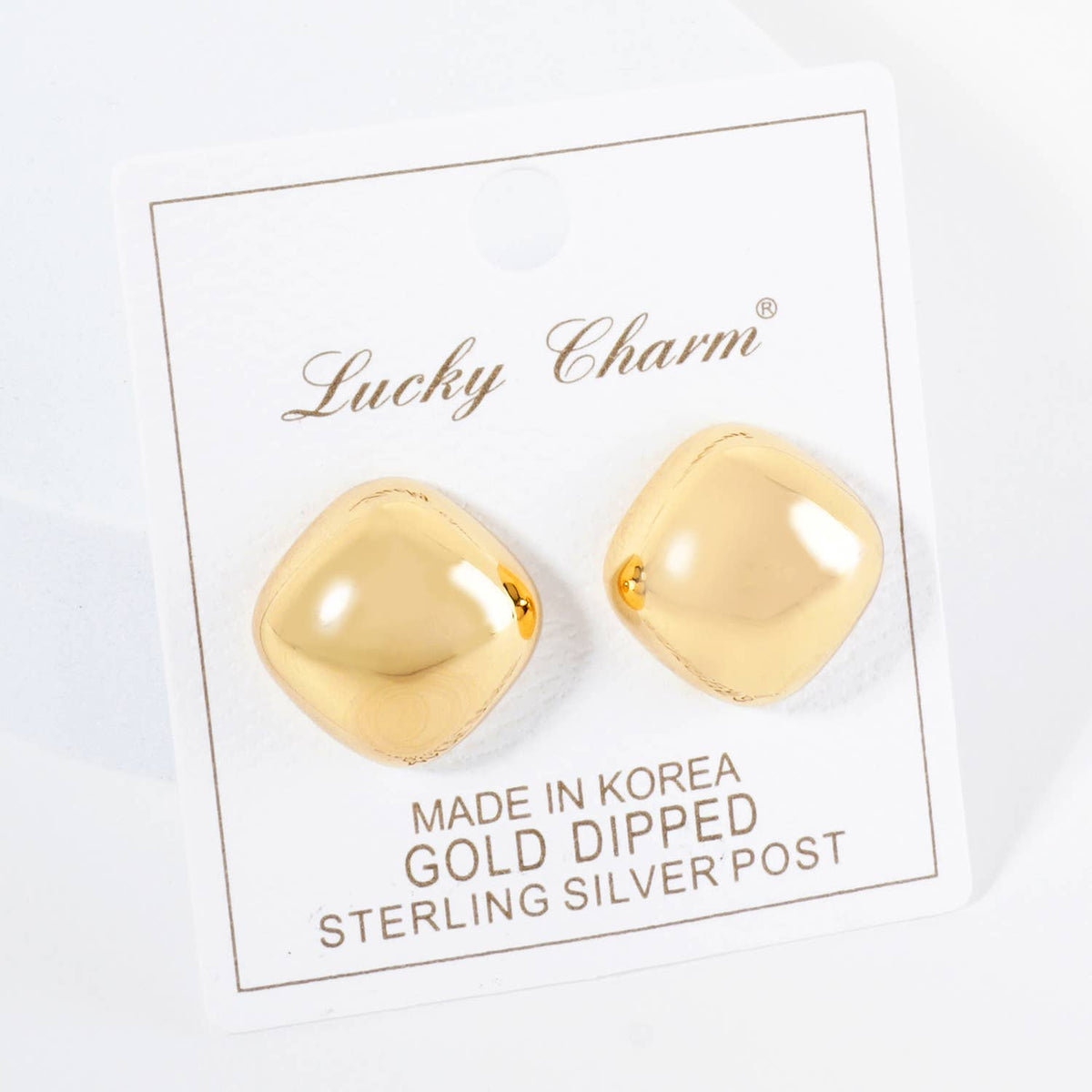 18K Gold Dipped 20mm Diamond Shape Button Stud Earrings