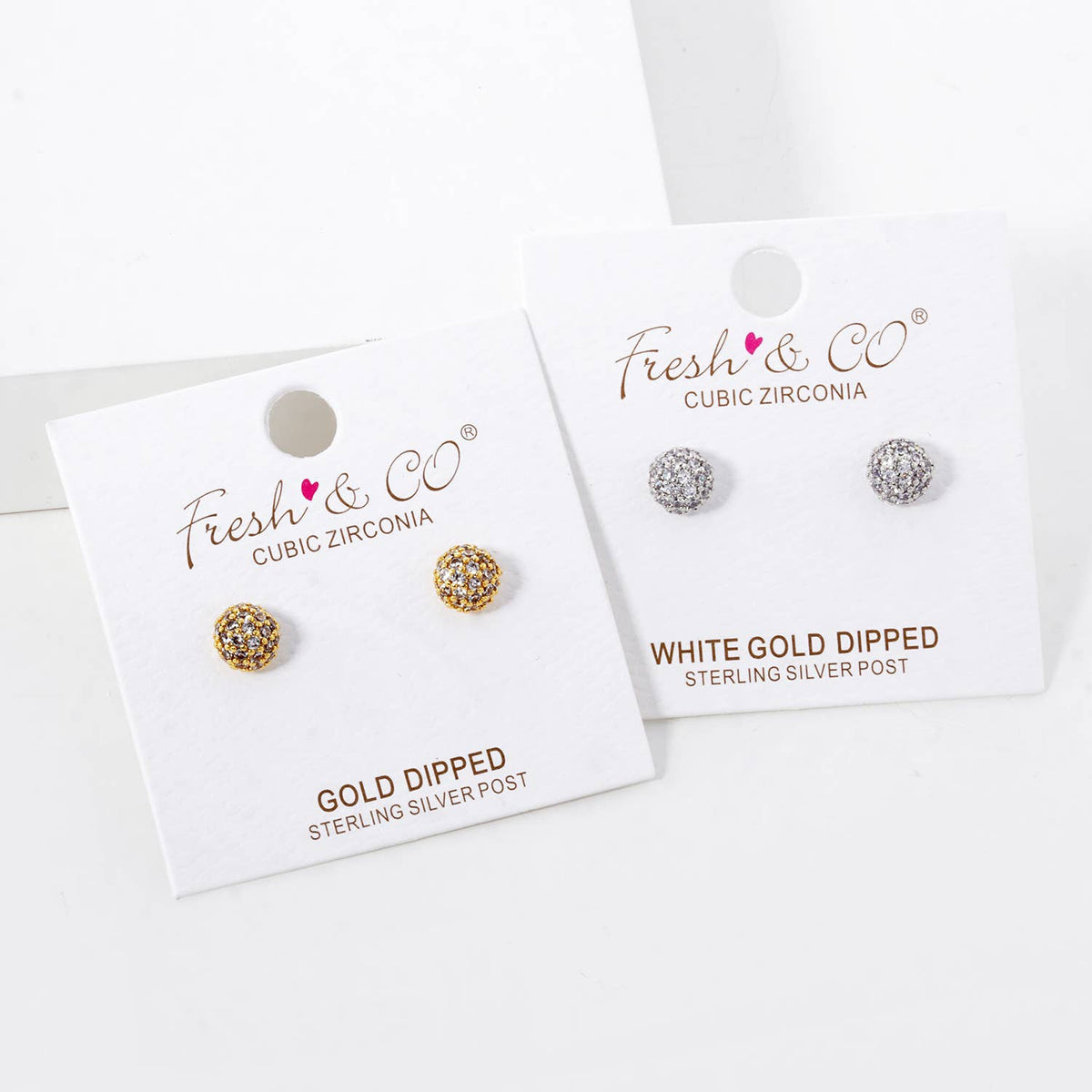 18K Gold Dipped CZ Pave 6mm Hemisphere Stud Earrings