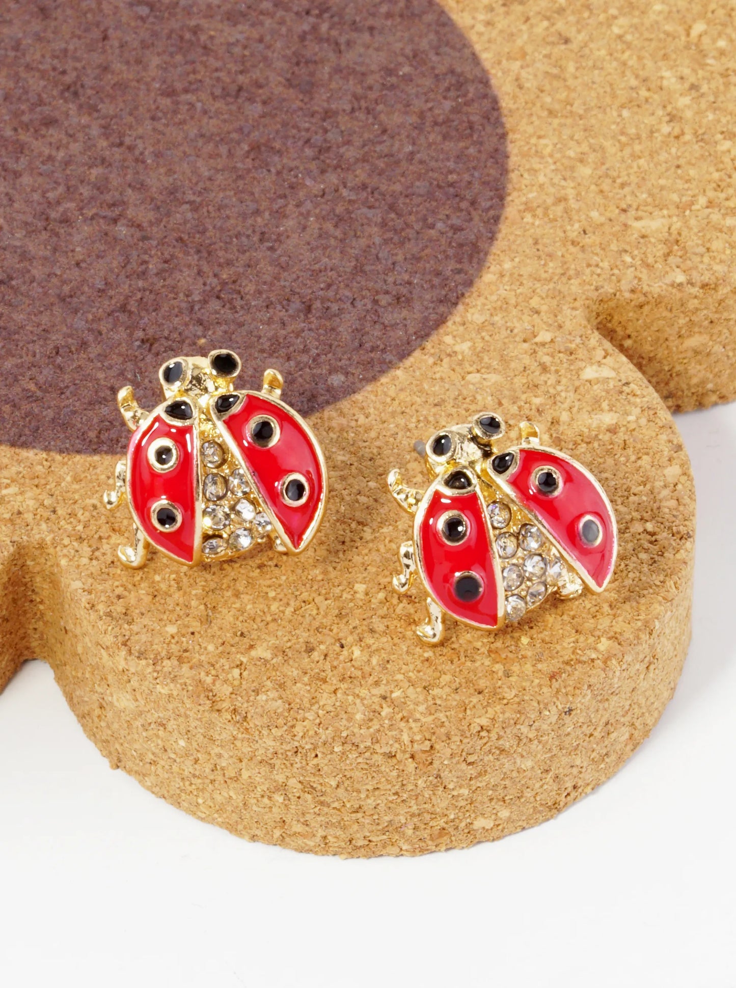 13mm Crystal Pave Enamel Ladybug Stud Earrings