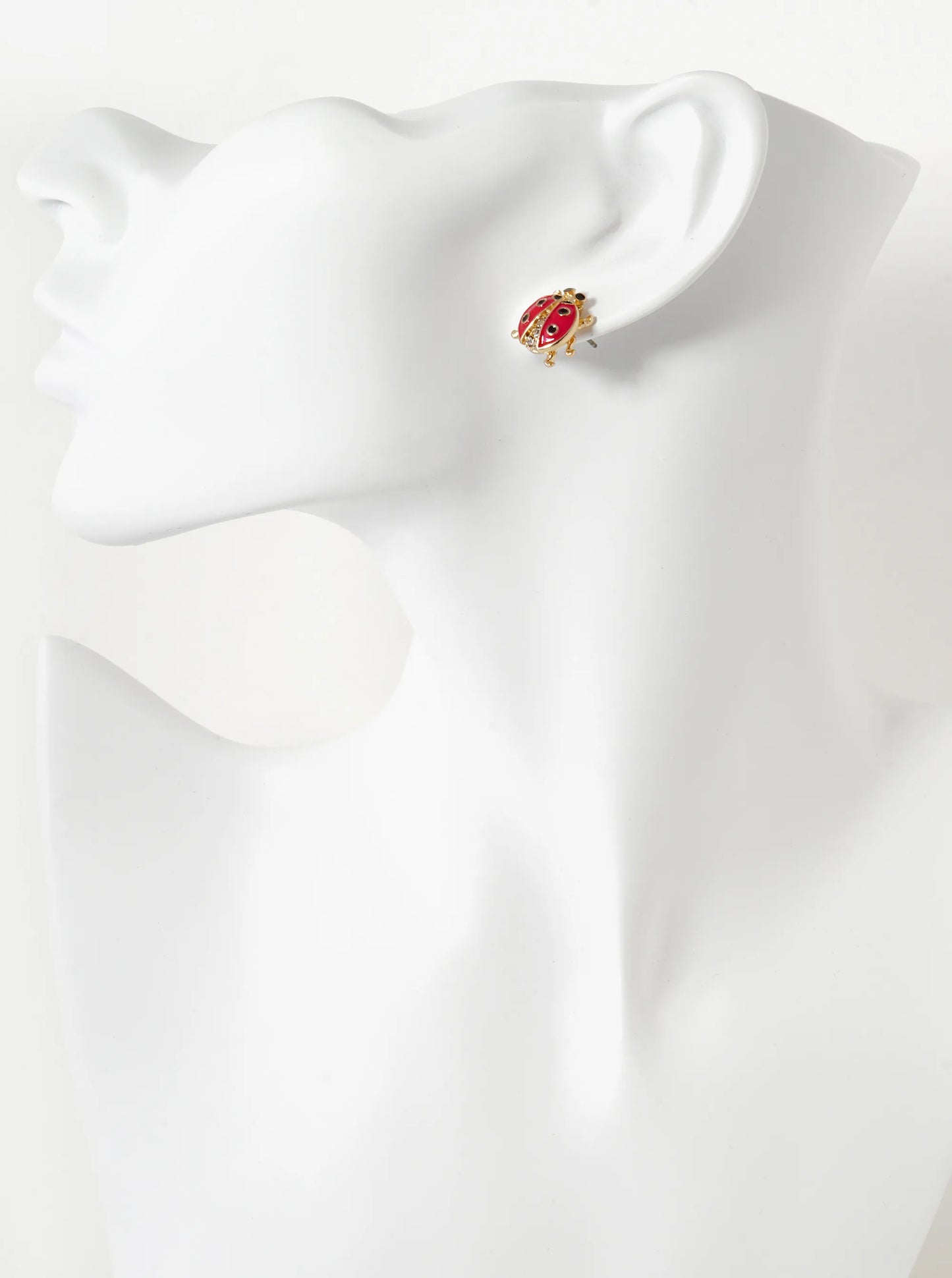 13mm Crystal Pave Enamel Ladybug Stud Earrings
