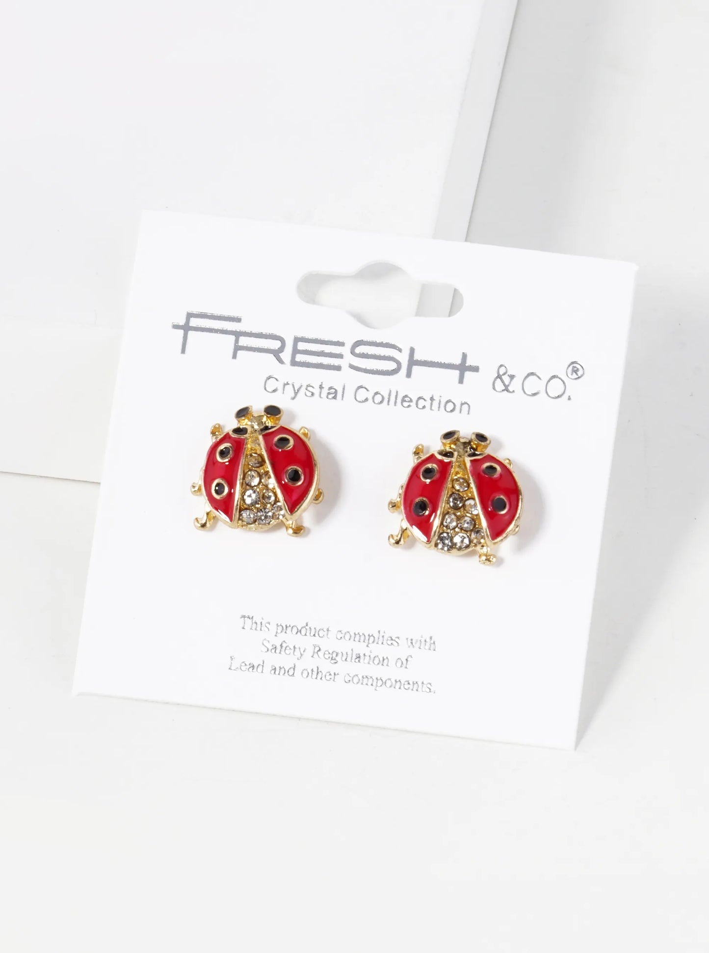 13mm Crystal Pave Enamel Ladybug Stud Earrings
